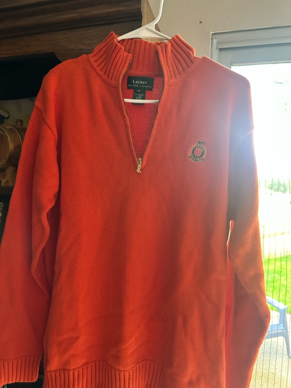 Lauren Ralph Lauren Orange Quarter-Zip Knit Sweater